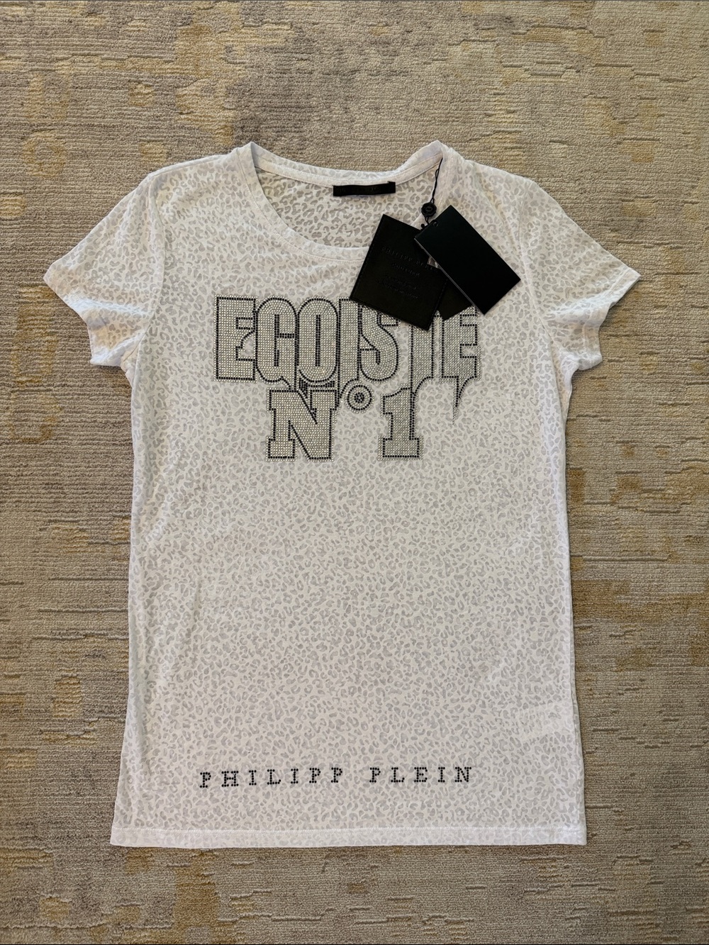 Philipp Plein White Short-Sleeve 'EGOISTE N°1' Graphic Tee size XL